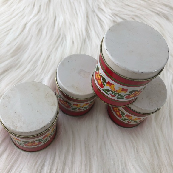 Vintage Metal 60's 70's Style Storage Containers Red Floral Pattern - Picture 7 of 11